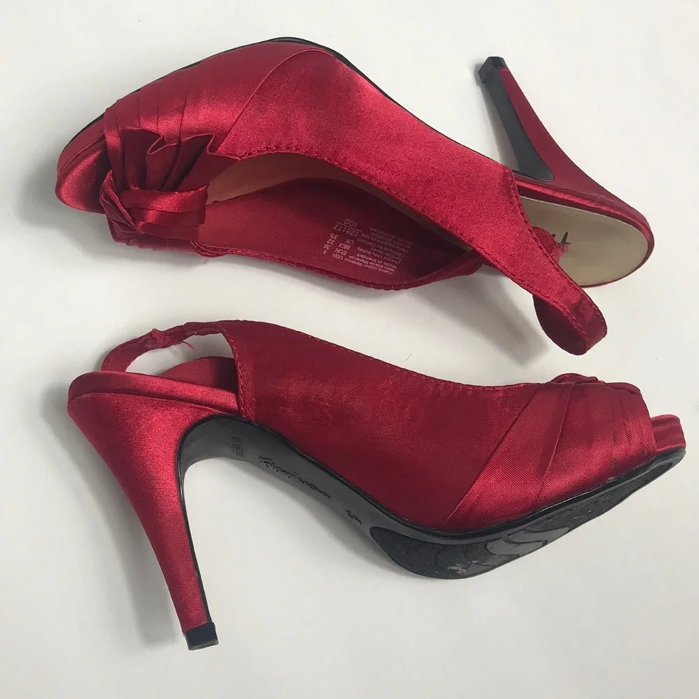 Fioni Nights Red Satin Slingback Heels – Size 5 - Picture 4 of 7